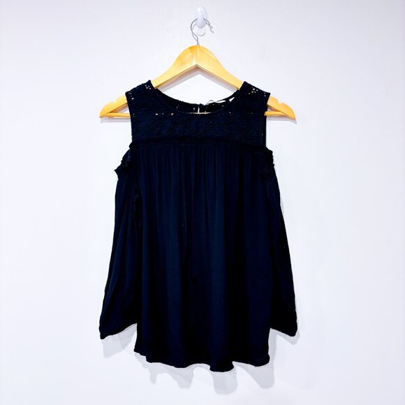 Reitmans Tops - REITMANS Black Cold Shoulder Lace Top | Floral Lace Boho Chic Blouse | Large *